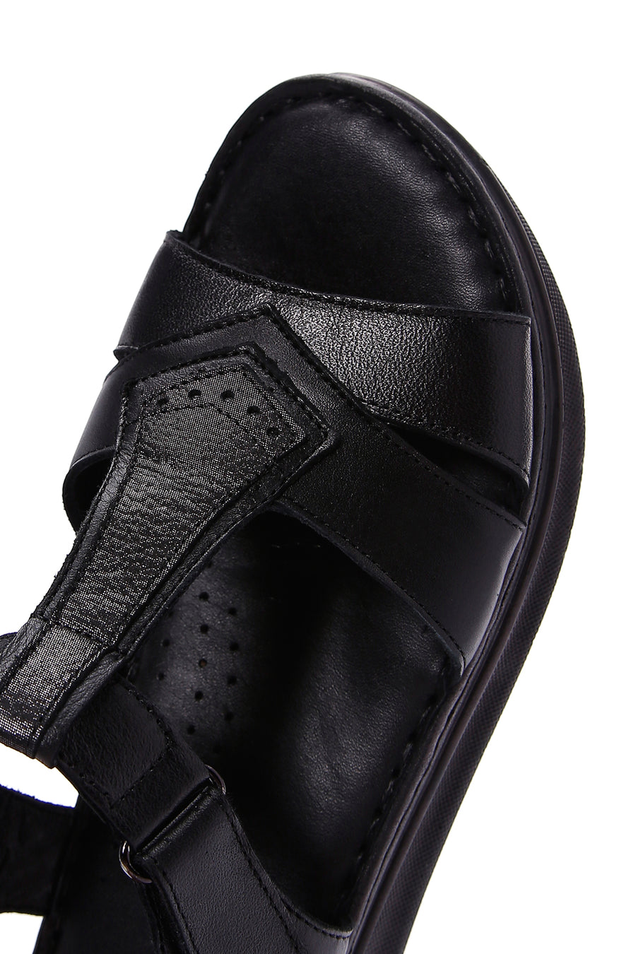Women's Black Leather Comfort Sandals