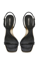 Women's Black Ankle Strap Leather Thin Heel Sandals | Derimod