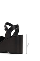 Woman Black Ankle-Buckle Wedge-Heel Leather Sandal | Derimod