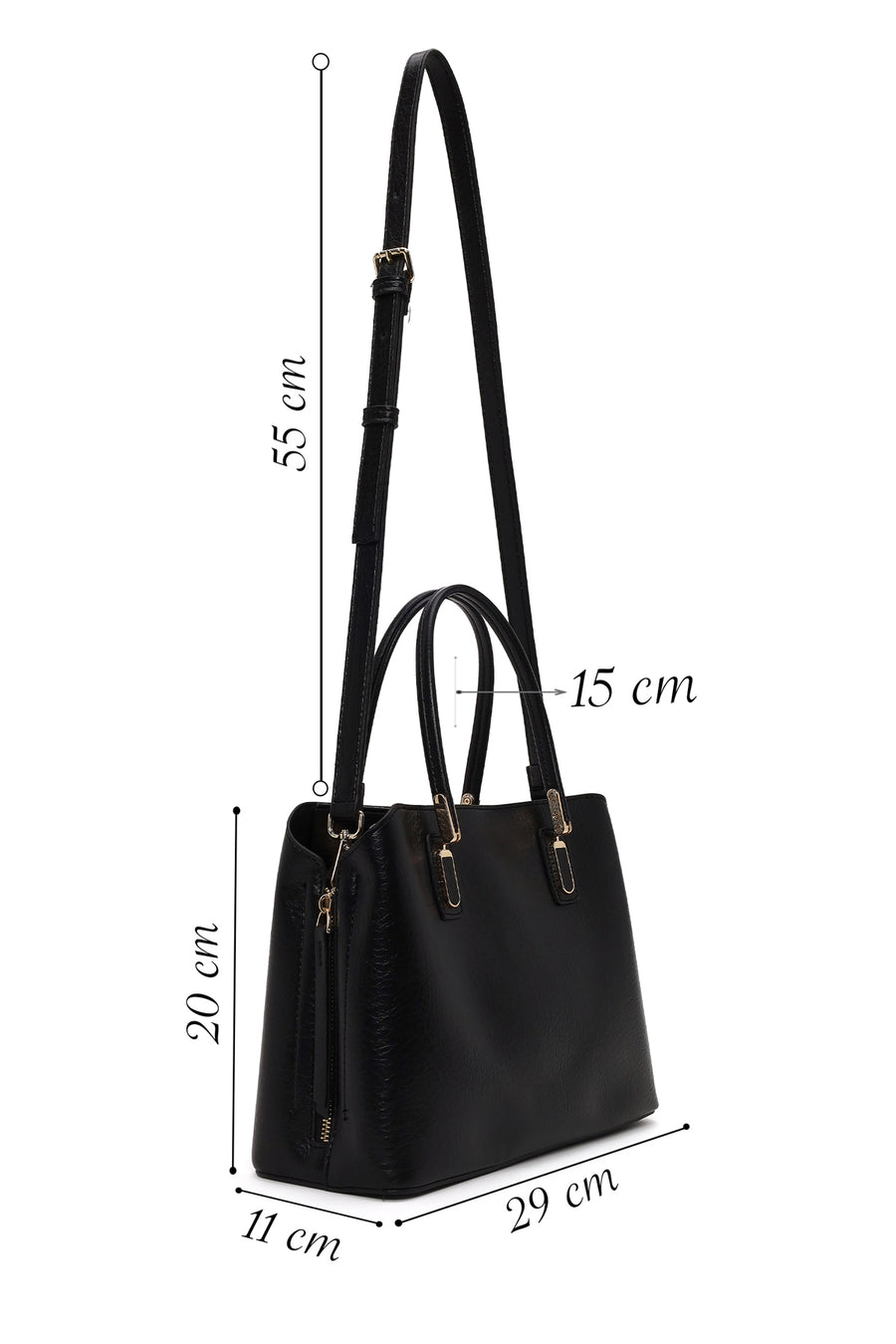 Woman Black Classic Shoulder Bag with Long Strap