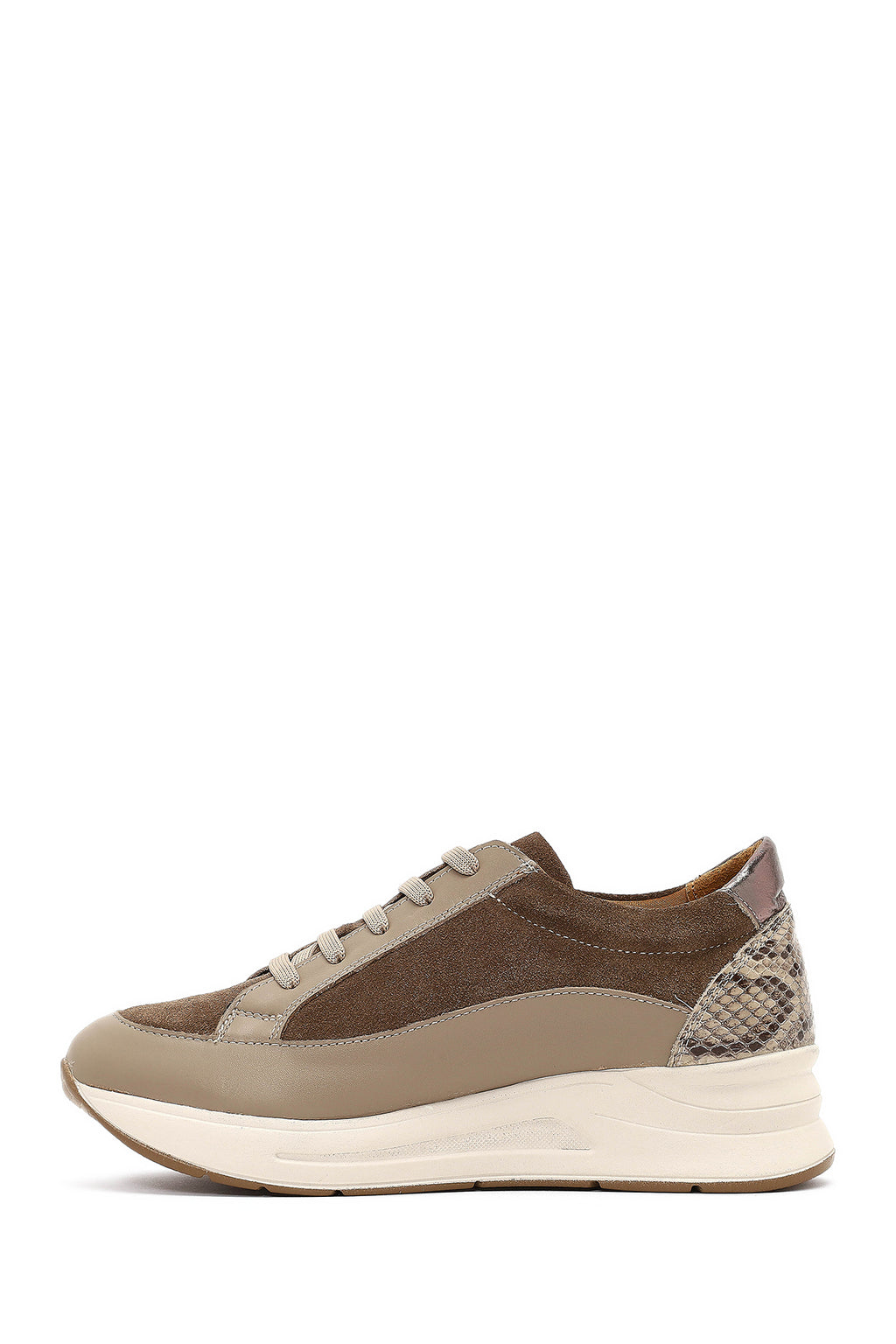 Kadın Vizon Bağcıklı Kalın Tabanlı Deri Sneaker