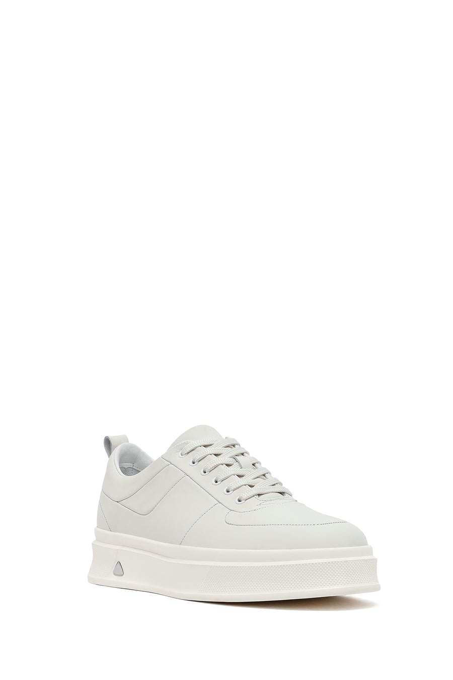 Men's White Lace-Up Thick-Soled Leather Sneakers