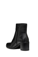 Geox Women's Black New Asheel Zippered Thick Heel Leather Boots | Derimod
