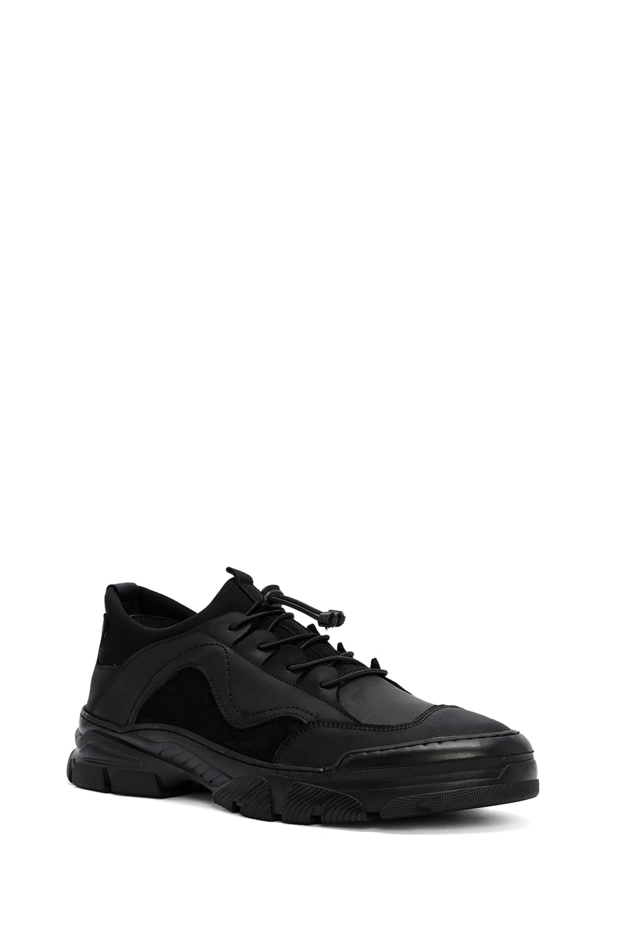 Men's Black Lace-up Leather Sneaker