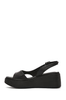 Women's Black Thick Soled Leather Comfort Sandals | Derimod