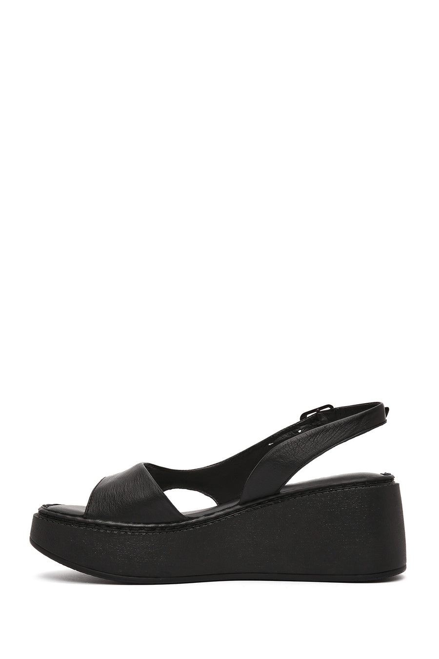 Women's Black Thick Soled Leather Comfort Sandals