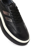 Women's Black Lace-Up Thick-Soled Leather Sneaker | Derimod