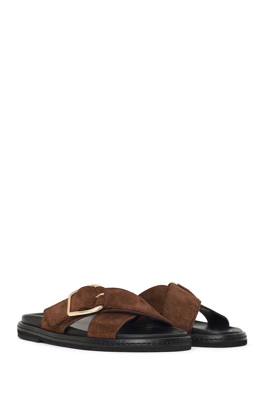Woman Brown Suede Leather Slippers