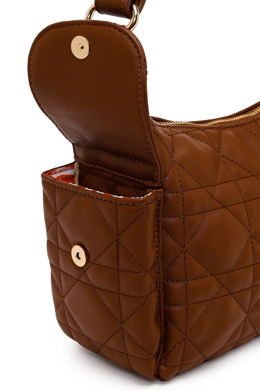 Woman Brown Long-Strap Quilted Shoulder Bag