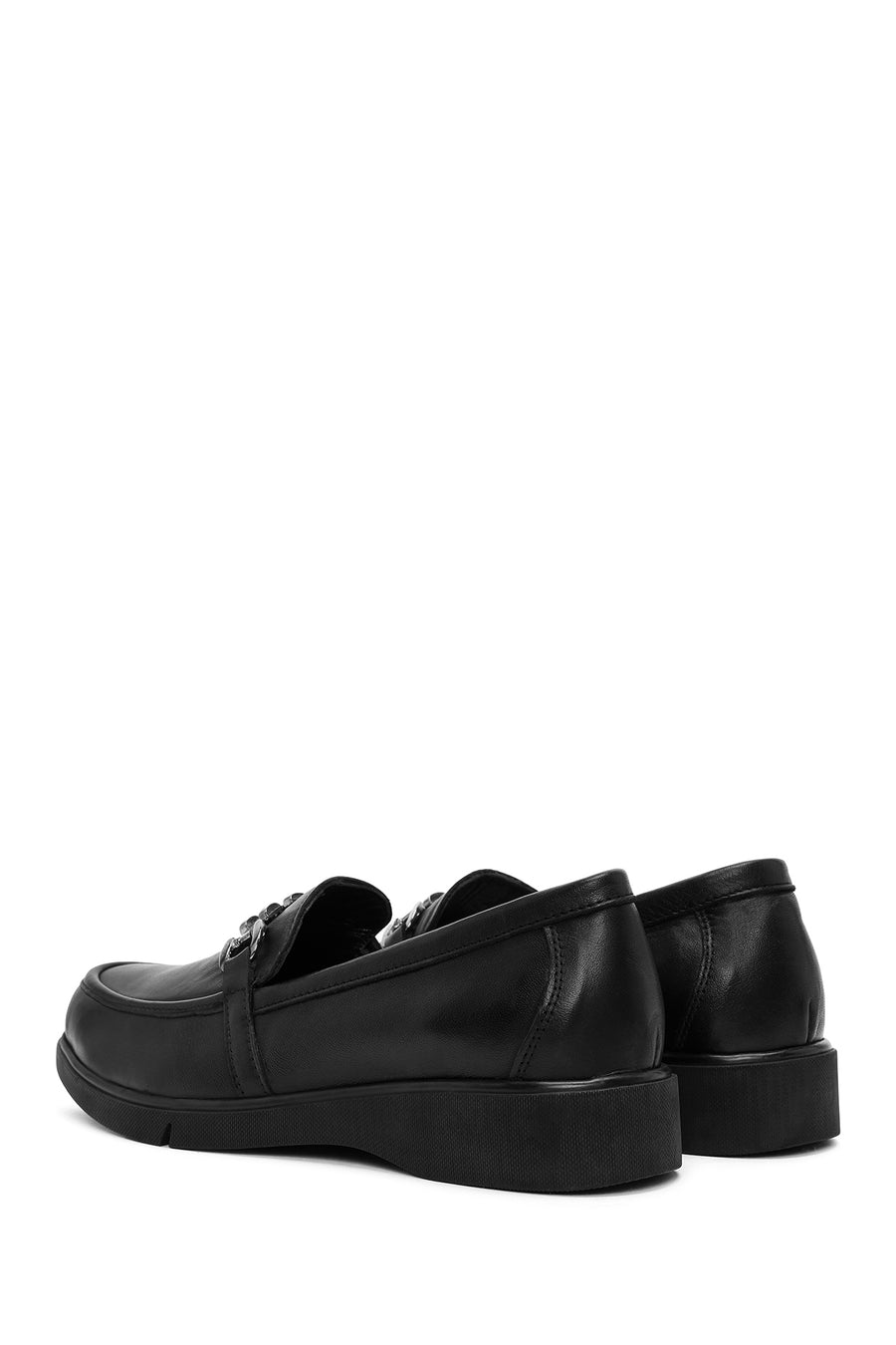 Kadın Siyah Tokalı Deri Comfort Loafer