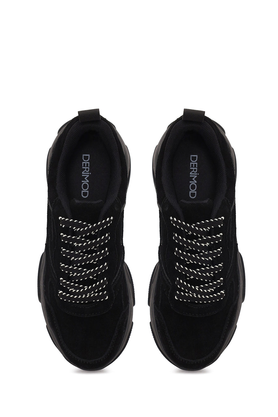Kadın Siyah Bağcıklı Kalın Tabanlı Süet Deri Sneaker