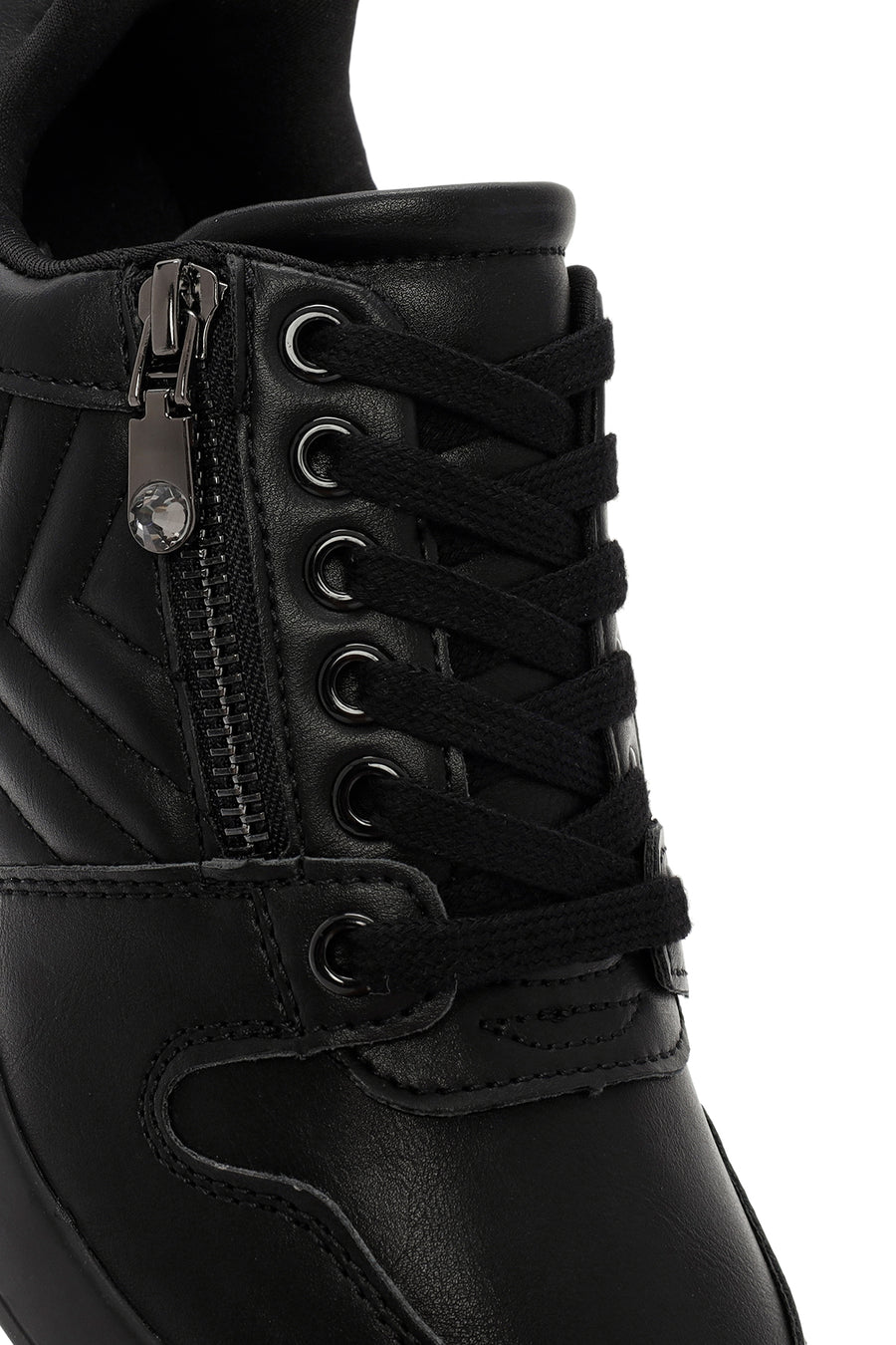 Women's Black Lace-Up Wedge Heel Leather Sneakers
