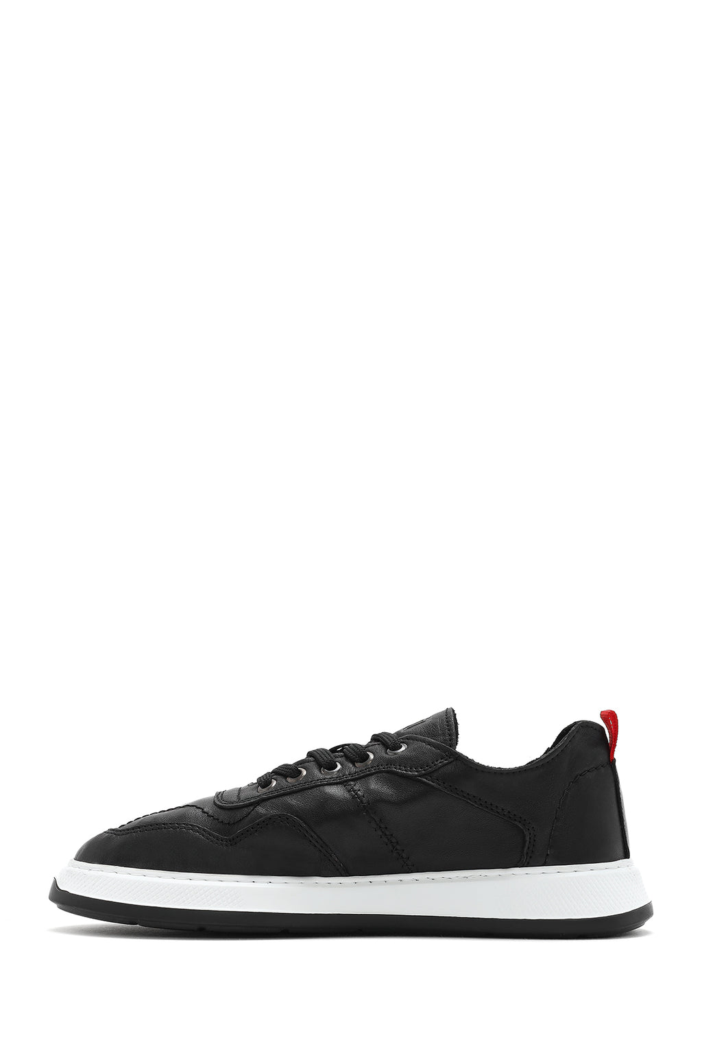 Erkek Siyah Bağcıklı Deri Sneaker