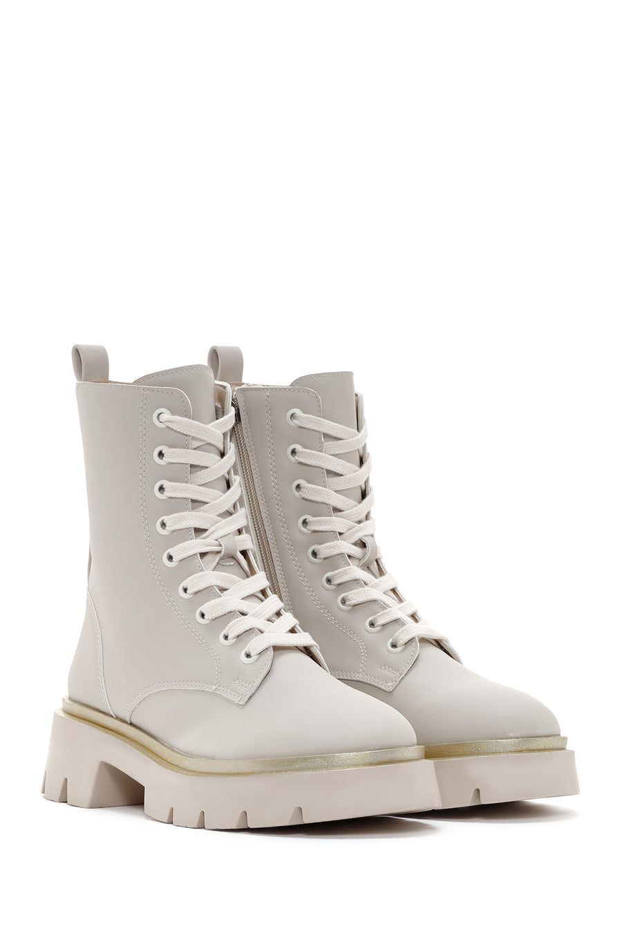 Women's Beige Casual Zippered Boots