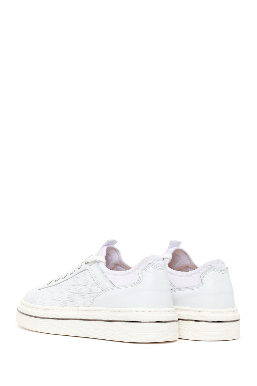 Erkek Beyaz Bağcıklı Deri Sneaker