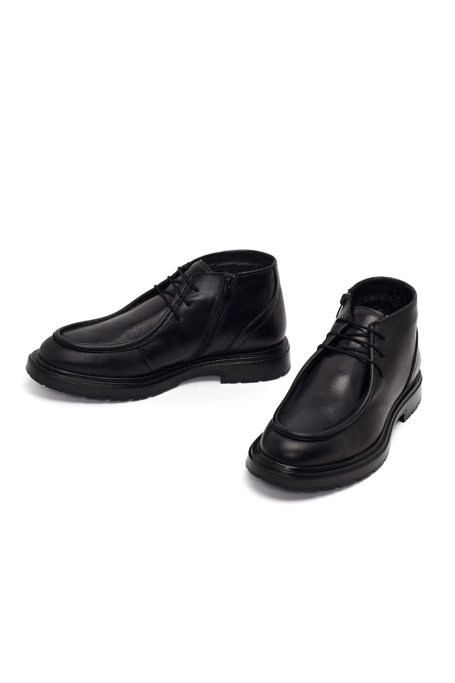 Male Black Lace-up Zip Closure Leather Casual Boots