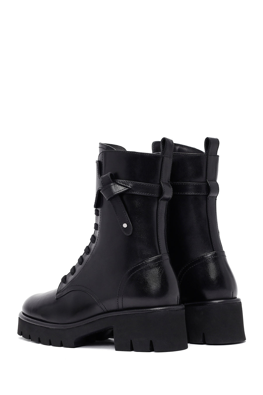 Women's Black Zippered Thick-Soled Leather Ankle Boots