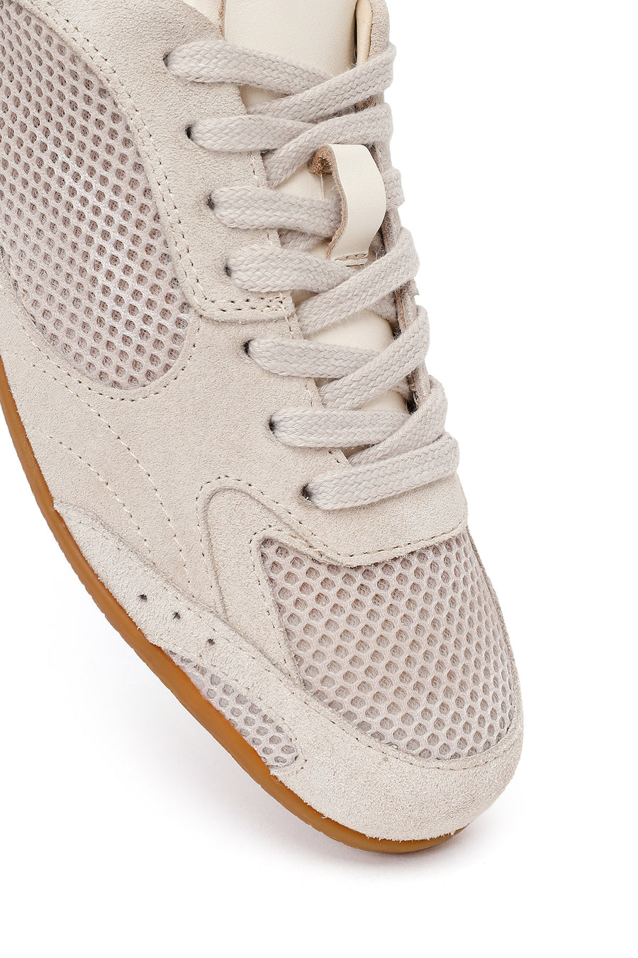 Woman Beige Lace-Up Suede Leather Sneaker