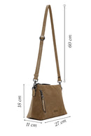 Woman Camel Long-Strap Suede Crossbody Bag | Derimod
