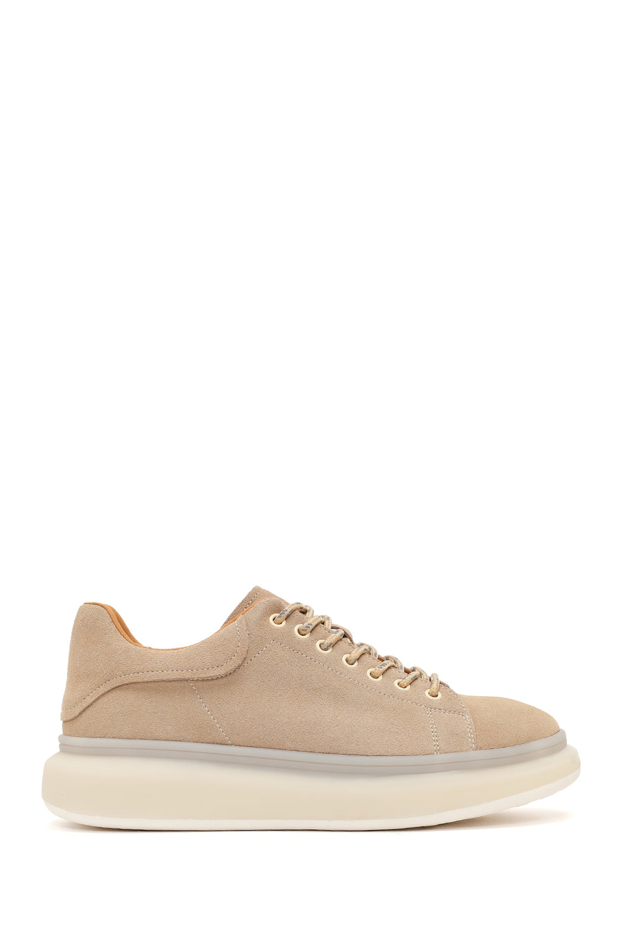 Erkek Bej Bağcıklı Kalın Tabanlı Süet Deri Sneaker 26SFD690710 | Derimod