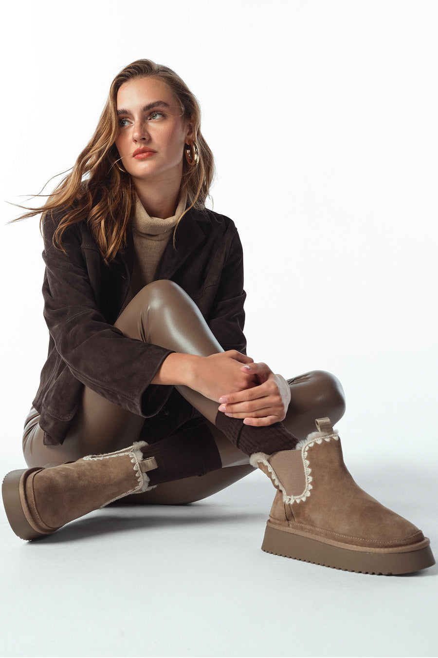 Woman Mink Thick-Soled Patterned Suede Teddy Boots