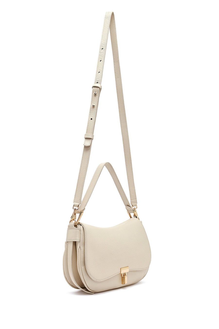 Woman Cream Long Strap Leather Shoulder bag