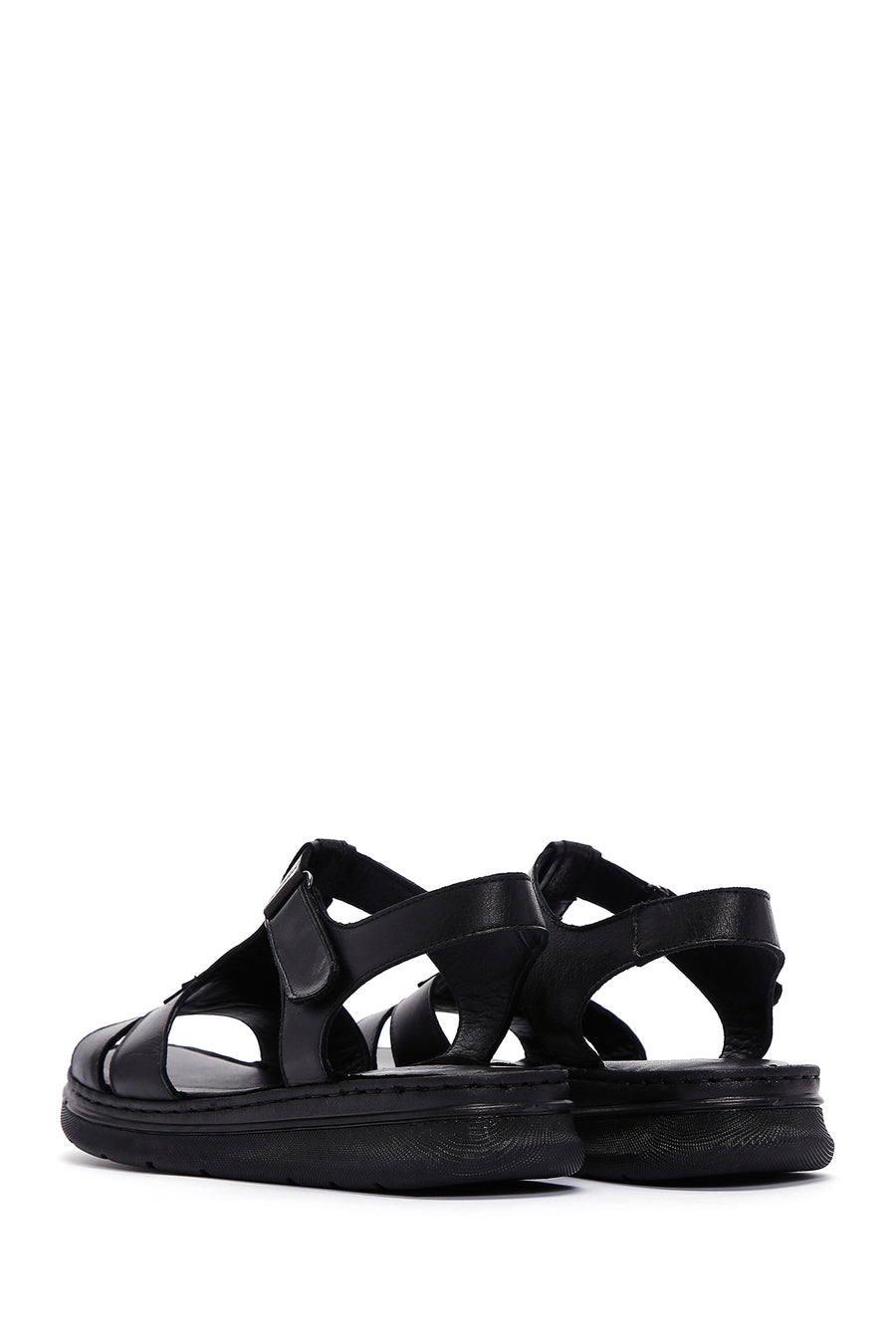 Women's Black Leather Comfort Sandals