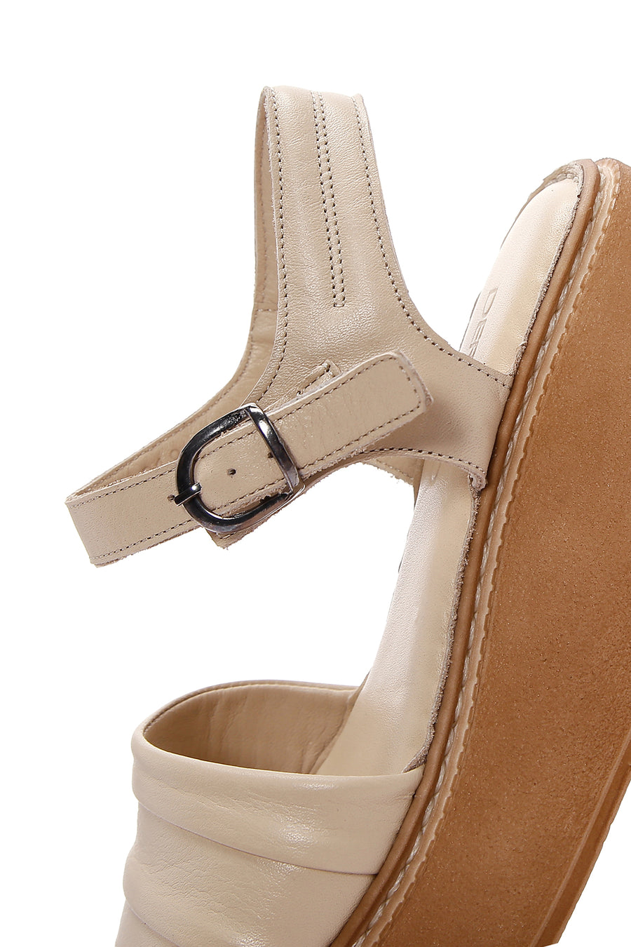 Women's Beige Leather Thick Sole Comfort Sandals