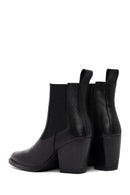 Women's Black Thick Heeled Leather Chelsea Boot | Derimod