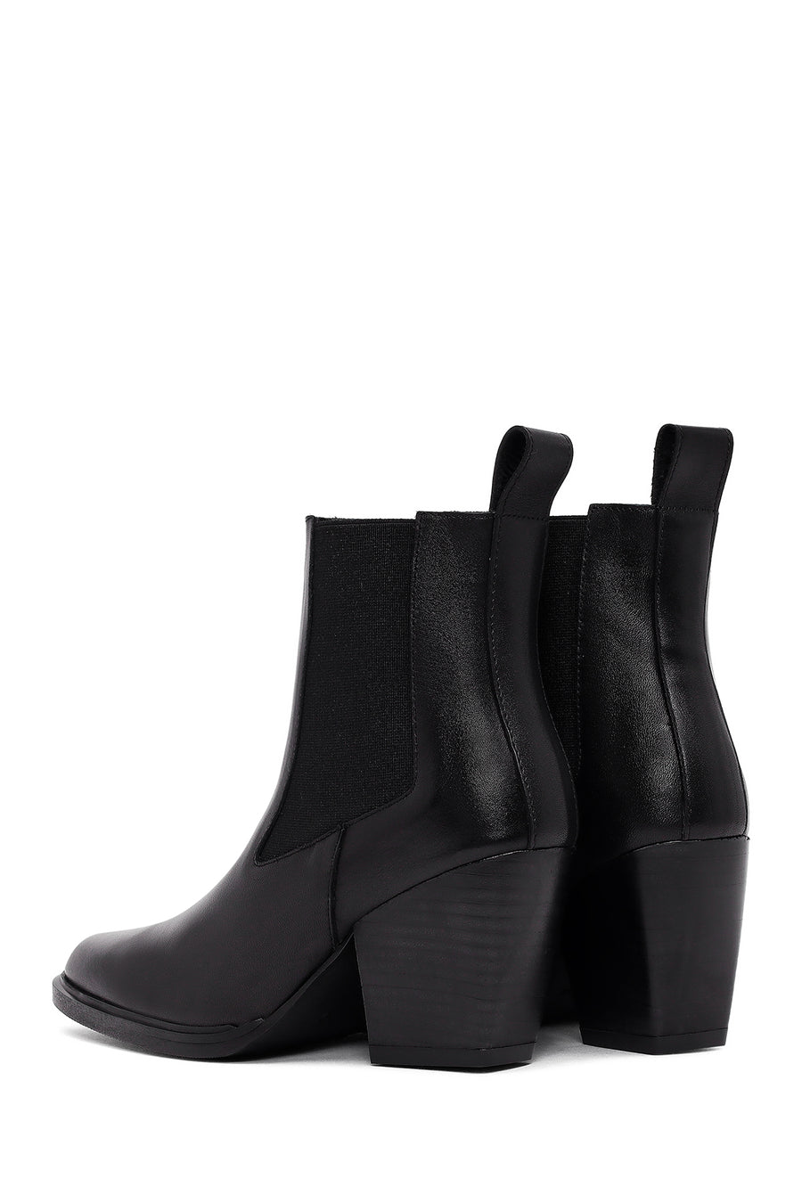 Women's Black Thick Heeled Leather Chelsea Boot