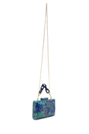 Women's Green Long Chain Strap Patterned Mini Clutch Evening Bag | Derimod