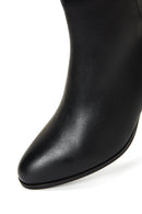 Women's Black Zippered Short Thick Heeled Leather Boots | Derimod
