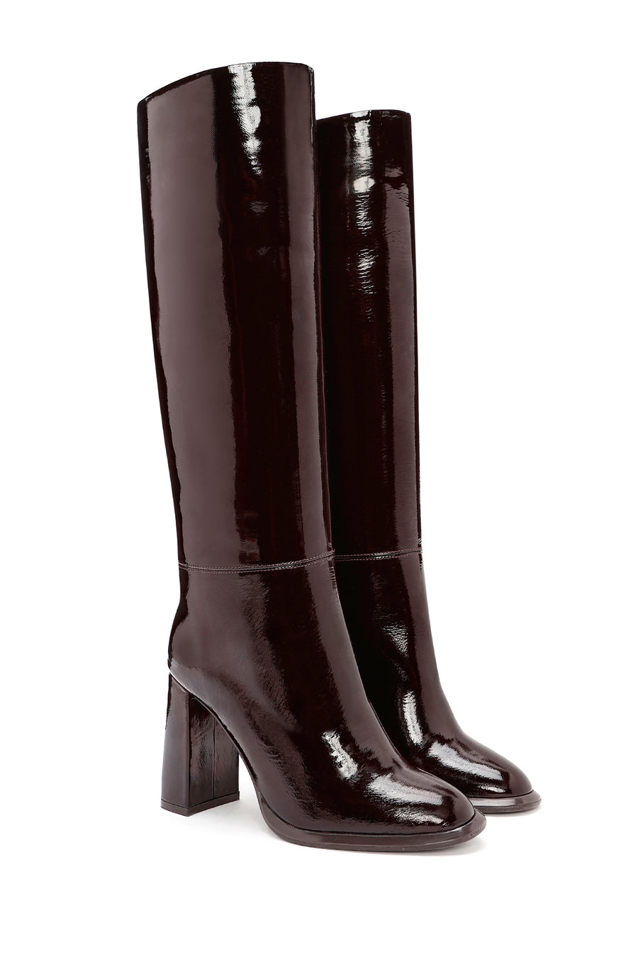 Women's Burgundy Thick Heeled Leather Boots