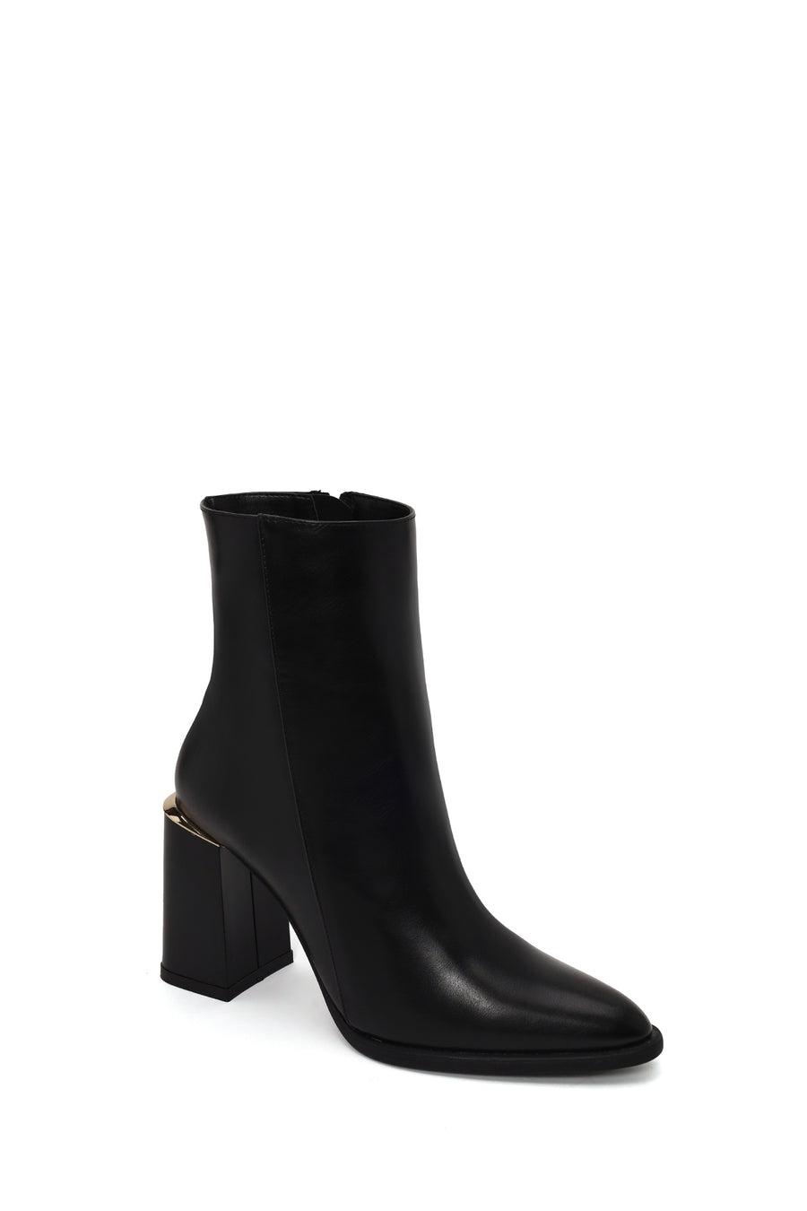 Woman Black Zip Closure Thick-Heeled Leather Boots