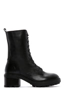 Women's Black Leather Zippered Heeled Boots | Derimod