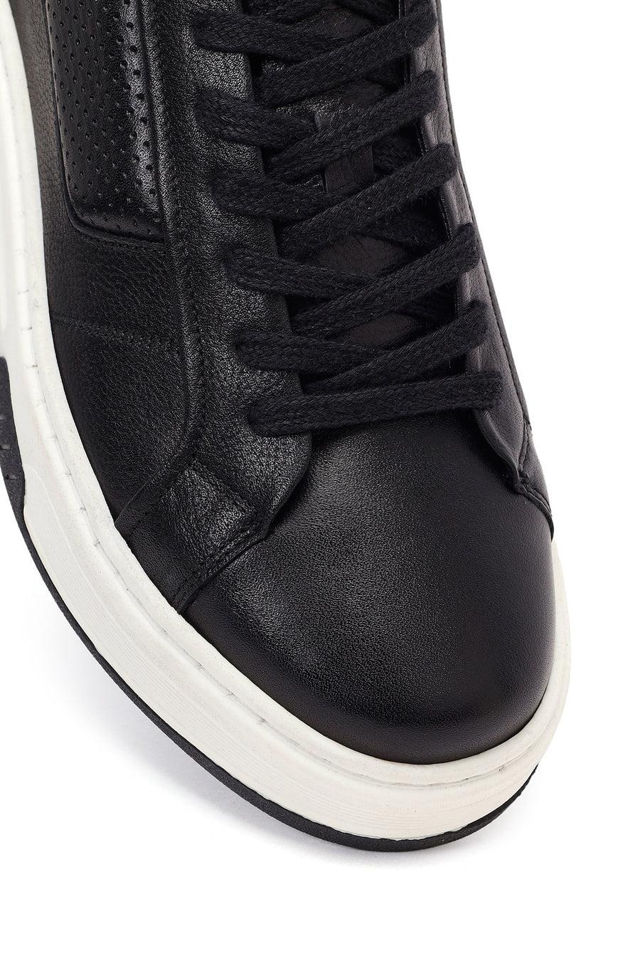 Erkek Siyah Kalın Tabanlı Bağcıklı Deri Sneaker