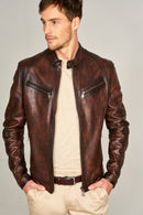 Curry Men's Leather Jacket | Derimod