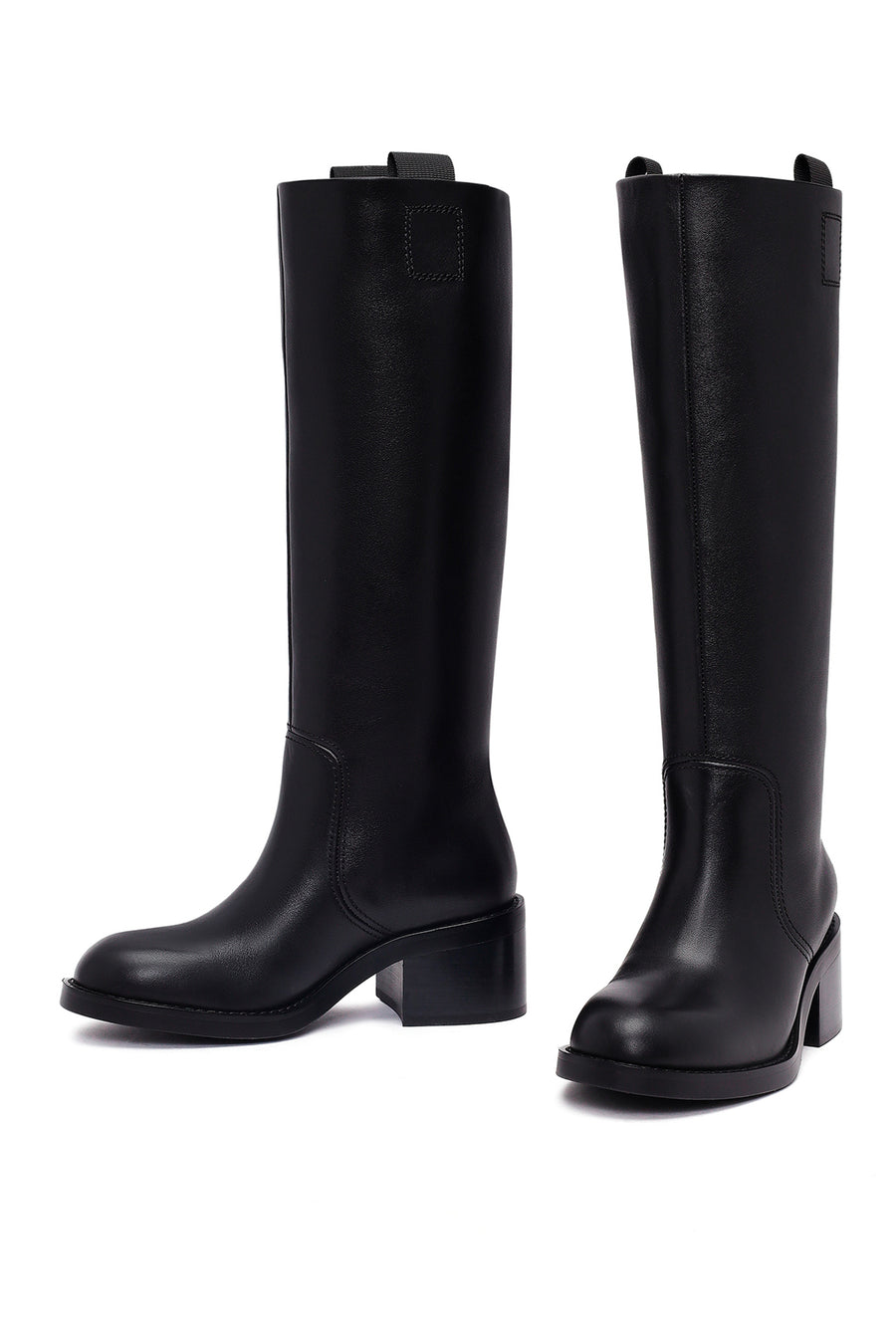 Women's Black Thick Heeled Leather Boot