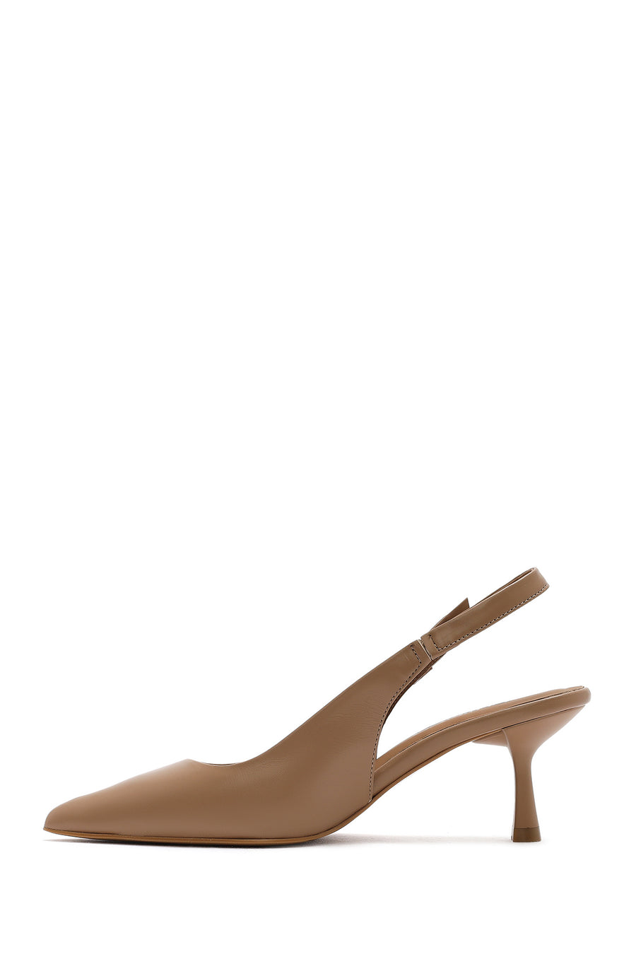 Women's Camel Slingback Thin Heel Leather Shoes