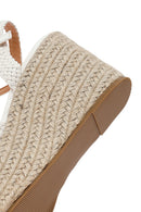 Women's White Ankle Buckle Wedge Heel Woven Sandals | Derimod