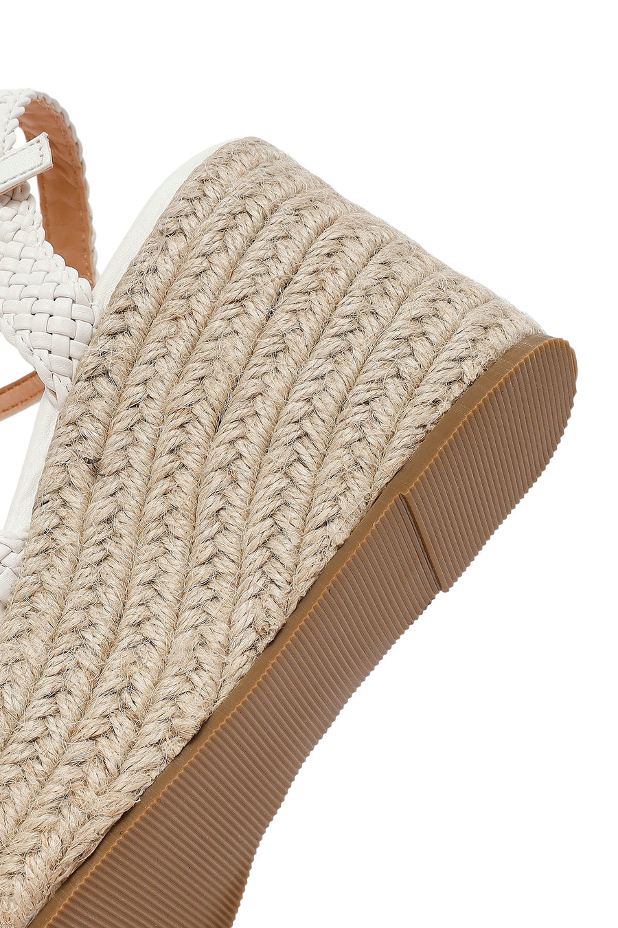 Women's White Ankle Buckle Wedge Heel Woven Sandals
