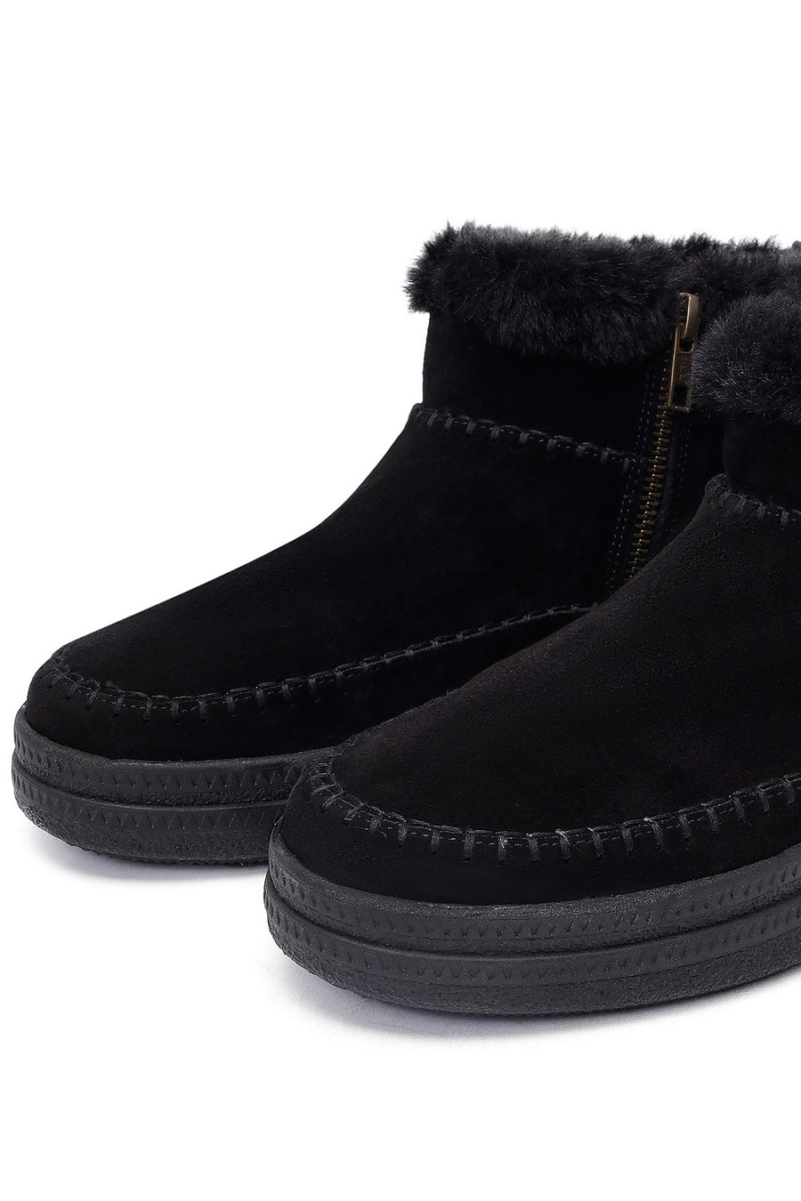 Woman Black Zip Closure Thick-Soled Suede Teddy Boots