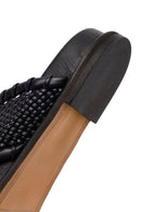 Woman Black Knitted Patterned Leather Slipper | Derimod