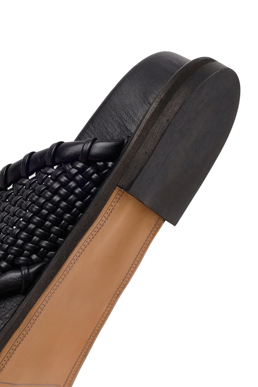 Woman Black Knitted Patterned Leather Slipper
