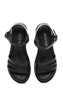 Women's Black Ankle Strap Leather Bodrum Sandals | Derimod