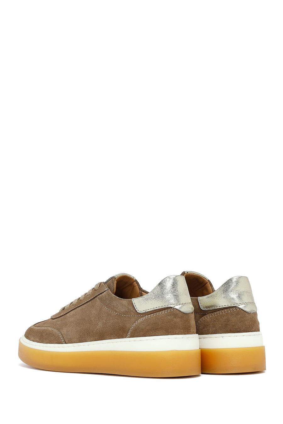 Woman Beige Laced Suede Leather Sneakers