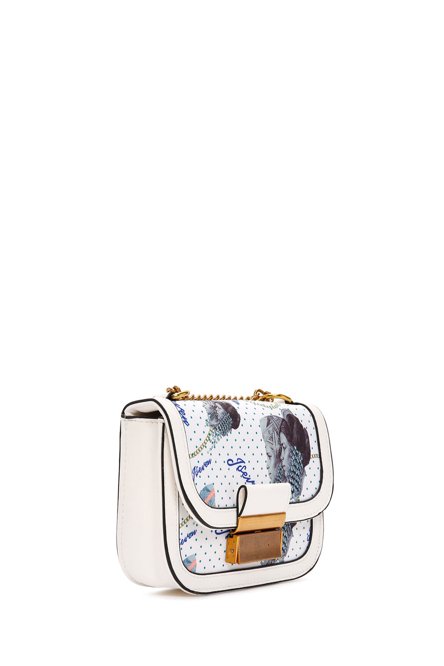 Women's White Long Strap Printed Crossbody Bag