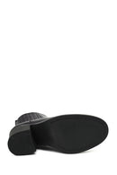 Women's Black Zippered Thick Heeled Leather Boots | Derimod