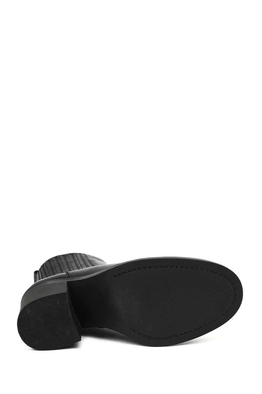 Women's Black Zippered Thick Heeled Leather Boots