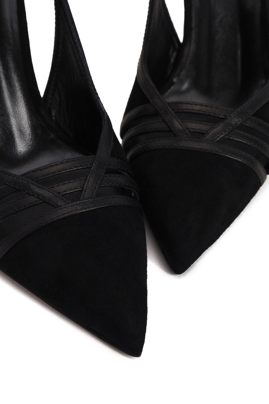 Woman Black Slingback Stiletto Suede Shoes